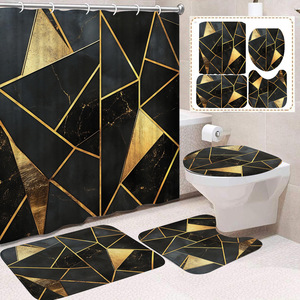 Cortina de Ducha de Poliéster con Estampado de Diamantes y Mármol Surtido, Juego de Cortina y Alfombra para Baño con Impresión Digital, Venta al por Mayor - Product Image 1