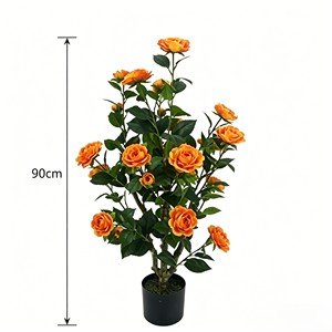 Lifelike orange camellia blossom stem with layered petals for elegant <b>bridal</b> bouquet & table centerpiece - Product Image 2