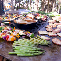 Foyer rustique en acier corten avec grille de cuisson barbecue intégrée et écran pare-feu
