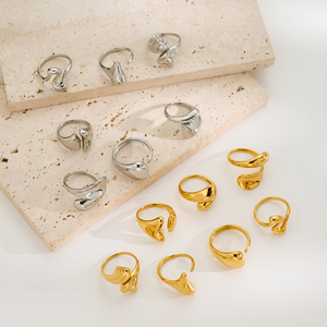 Anillos Apilables de Moda con <span class=keywords><strong>la</strong></span> Mejor Valoración, Chapados en Oro de 18K, Acero Inoxidable, Diseño Irregular Envolvente, para Mujer, Sin Decoloración - Product Image 3