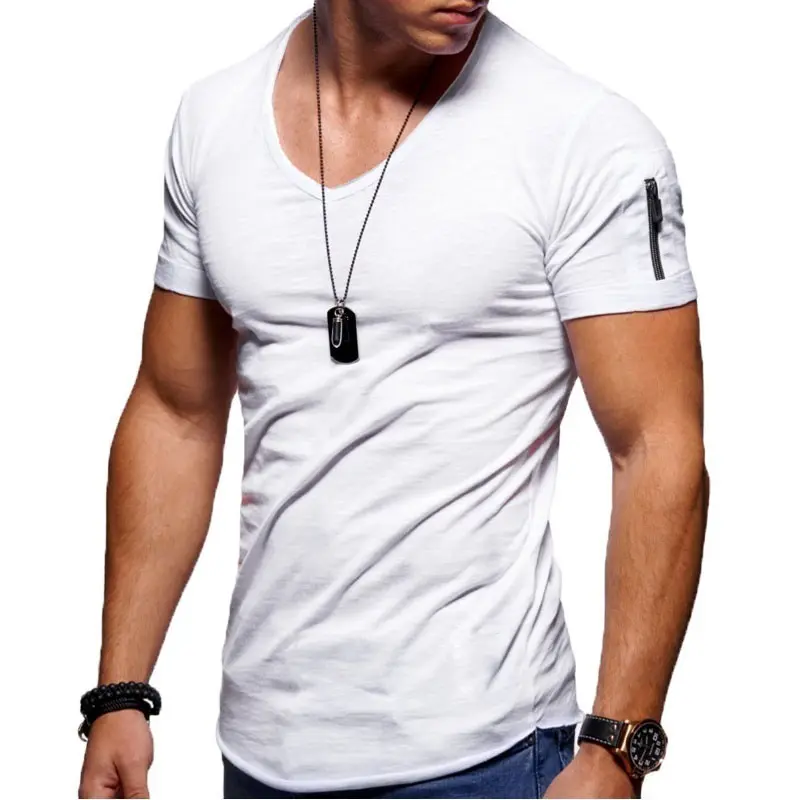 Joyyoung 24 New Fashion Mens Workout Compressed Gym Training Bodybuilding Muscle Fitness V collar T Shirt
