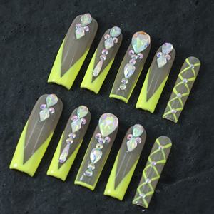 Precio de fábrica al por mayor, diseño rosa, uñas postizas hechas a mano, 10 unidades, uñas acrílicas 3D con forma de ataúd, uñas artificiales personalizadas - Product Image 1