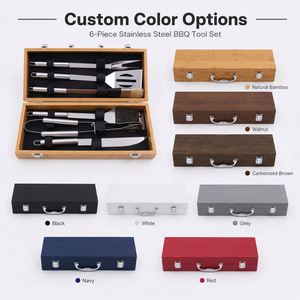 Juego de Herramientas Profesionales para Barbacoa de Acero Inoxidable, Accesorios Resistentes para Asar con Estuche de Bambú Natural para Acampar al Aire Libre - Product Image 3