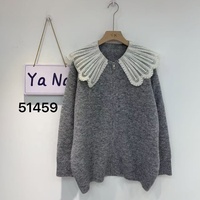 Modischer Damen-Cardigan mit Besticktem Spitzenkragen und Reißverschluss Übergroßer Langarm-Strickpullover in Grau Herbst-Winter-Mantel