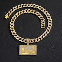 Chaîne cubaine Miami pour homme, entièrement sertie de strass, avec pendentif carré VISA en alliage et strass style Hip Hop