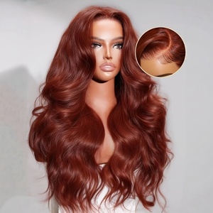 Perruque frontale en dentelle 13*6 pré-coupée sans colle, cheveux humains vierges ondulés, <span class=keywords><strong>couleur</strong></span> brun roux, brun <span class=keywords><strong>auburn</strong></span> <span class=keywords><strong>cuivré</strong></span> - Product Image 1