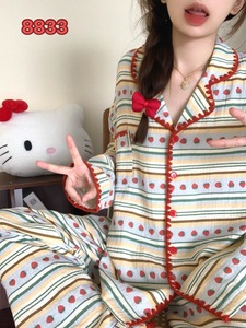 Cotton Shells Crescent Moon Korean Version Elastic Waist <strong>Thermal</strong> <strong>Long</strong> <strong>Sleeve</strong> <strong>Women's</strong> Nightgowns 2026 New Spring Pajamas Set - Product Image 6