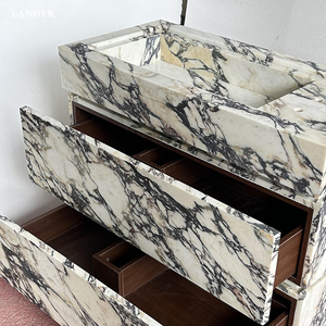 Design moderne Lander Stone Calacatta Voila Vanité <span class=keywords><strong>de</strong></span> <span class=keywords><strong>salle</strong></span> <span class=keywords><strong>de</strong></span> <span class=keywords><strong>bain</strong></span> Évier en marbre Lavabo avec armoires Vanités en pierre naturelle - Product Image 3