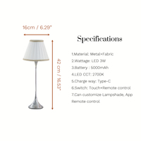 Lampe de table LED moderne sans fil avec batterie 5000mAh, tissu finition argent chromé, corps en résine, éclairage pour hôtels et centres de villégiature