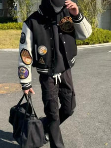 جاكيت اسكواش رجالي شتوي رائج بياقة قائمة من الصوف والجلد قابل للتخصيص مقاوم للماء و الاكثر انارة - Product Image 3