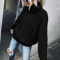 Pull-over col roulé uni pour femme, 100 % coton, tricoté à la machine, anti-boulochage, 280 grammes, style coréen, hiver