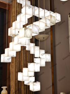Modern Minimalist Square Box <strong>Natural</strong> Marble Pendant <strong>Light</strong> Spanish Alabaster <strong>Shade</strong> for Hotel Lobby Living Room Kitchen Island - Product Image 3