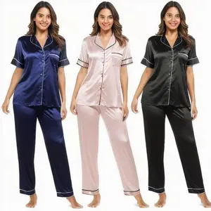 Set pigiama Set pigiama da donna in seta di lusso leggero di alta qualità set pantaloni lunghi Set abbigliamento per la casa in seta di moda