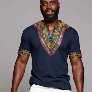 स्टाइलिश Dashiki अफ्रीकी प्रिंट शीर्ष पुरुषों फिट चिथड़े टी शर्ट आकस्मिक अंकारा के लिए फैशन मोम प्रिंट शर्ट