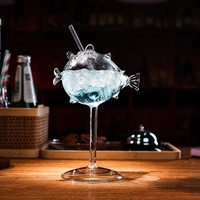 Verre à cocktail fantaisie en forme de poisson-bouffant, multifonctionnel, 8 oz, pour bar, avec paille