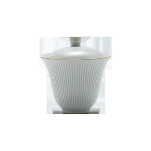 Chinese Style Porcelain Gaiwan With Lid Antique Glaze Vertical Stripe Kung Fu <b>Tea</b> <b>Set</b> For Home Use - Product Image 5