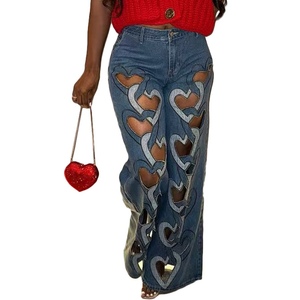 Women's New Hollow Embroidery Love Stretch Personalized <b>Jeans</b> Fashion - Product Image 2
