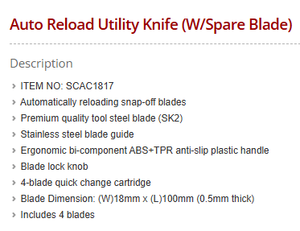 มีดอเนกประสงค์ SCAC1817โหลดอัตโนมัติ Toppul (พร้อมใบมีดสำรอง) - Product Image 5