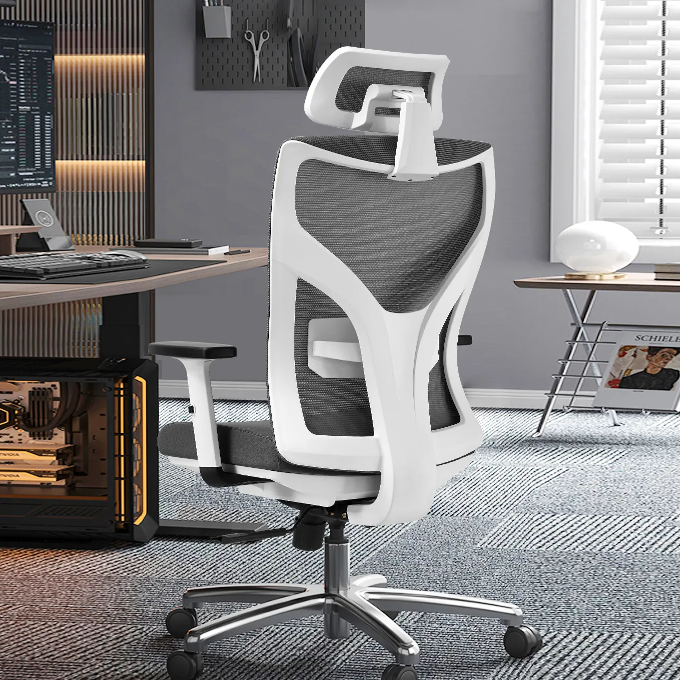 Açık iş istasyonu ayarlamak yüksek geri ergonomik ofis koltuğu ve masa hasır ofis koltuğu kafalık ile