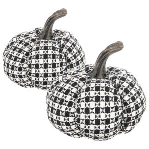 DB Lot de 2 7x7x6.7 \ "Décor en tissu de citrouille à carreaux noir-blanc pour les fournitures de vacances d'Halloween - Product Image 1