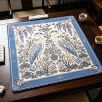 Tapis de jeu de mahjong carré en caoutchouc de qualité supérieure, imprimé héron bleu et glycine blanche, écologique et antidérapant, pour le divertissement familial