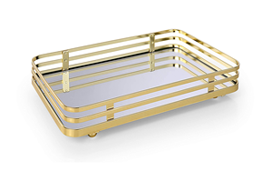 Bandeja Decorativa de Metal para Baño, Bandeja de Vidrio Dorada para Perfumes - Product Image 3