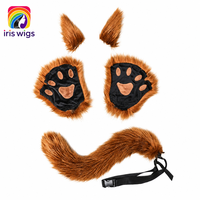 Ensemble d'oreilles et de queue de loup/renard pour costume d'Halloween, accessoire unisexe en peluche style dessin animé avec pince à cheveux pour fêtes cosplay