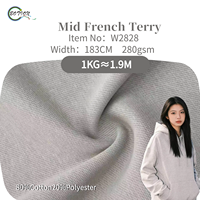 Tissu en molleton français coton-polyester 280 GSM, poids moyen, résistant à l'abrasion et respirant, pour sweat-shirt décontracté