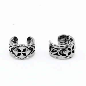 yunnique Fashionable Japanese Korean Style Stainless Steel <b>Cuff</b> <b>Earrings</b> Flower Geometric Design For Men Women Jewelry Accessory - Product Image 5