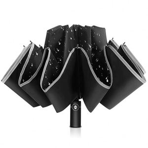 Parapluie inversé pliable en trois sections pour homme avec lumière LED et protection UV - Product Image 1