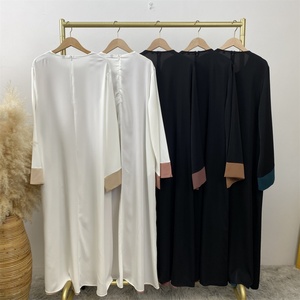 Basic Style Flared Sleeve Closed Abaya With Pockets Muslim Women Loose Fitting Splice Kimono Islamic Clothing 6780b - Product Image 6