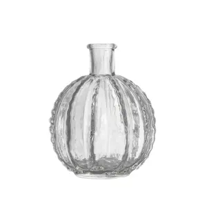 Vase en verre sans plomb écologique pour la décoration de table Vase en verre transparent rond avec bouche étroite