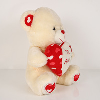 Ours en peluche super doux, rouge, en position assise, design en forme de cœur, rembourrage en coton PP, unisexe, commandes personnalisées