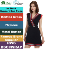 Robe pull décontractée d'été pour femme, mini, unie, col en V, boutonnée sur le devant, avec logo, en tricot plat