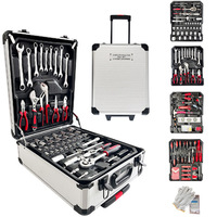 Ensemble de 187 outils ménagers en acier au carbone avec clé à molette combinée, outils de quincaillerie, pour assemblage mécanique et tige coulissante automobile, dans un coffret à roulettes