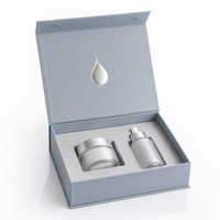 Boîte cadeau pour soins de la peau gris bleu, boîte rigide à couvercle magnétique, logo en feuille d'argent, emballage personnalisé pour sérum et crème