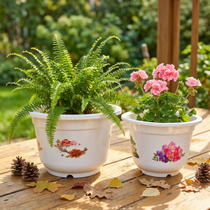 Heavy Duty Injection Molded PP <b>Plastic</b> Round <b>Planter</b> Pots Multiple Sizes with Floral Decals B2B Supplier - Product Image 1