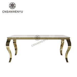 أثاث زجاجي فاخر بمرآة من الفولاذ المقاوم للصدأ الذهبي ، طاولات فعاليات الزفاف - Product Image 2
