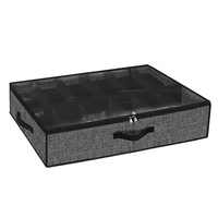 Boîte de rangement pliable personnalisable en non-tissé à 12 compartiments pour chaussures sous le lit, avec couvercle transparent à fermeture éclair, grande taille, vente en gros