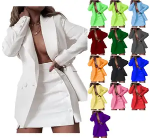 उच्च गुणवत्ता महिला कार्यालय रंगीन जाकेट सूट देवियों बिजनेस प्लस आकार ब्लेजर्स सुरुचिपूर्ण दो टुकड़ा सेट लघु स्कर्ट महिलाओं सूट