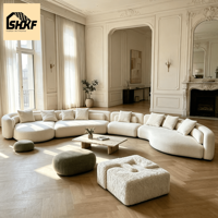 Canapé modulaire en bouclette moderne, design incurvé, coussins texturés moelleux, salon, appartement, villa, intérieurs