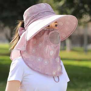 Chapeau bob d'été pour femme à large bord avec protection faciale et cou, respirant, anti-UV, idéal pour le travail en extérieur et la cueillette du thé - Product Image 4