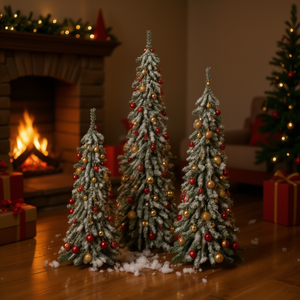 ชุดต้นคริสต์มาสทรงเพรียวบาง 3 ชิ้น ขนาด 4 ฟุต 5 ฟุต 6 ฟุต พร้อมหิมะจำลอง ต้นไม้ตกแต่งภายในอาคาร - Product Image 2