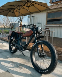 Vélo <span class=keywords><strong>Électrique</strong></span> Type Café Racer Vintage Personnalisé d'Usine OEM, Moteur 750W, Double Batterie au Lithium, Pneus Gros, Vélo de <span class=keywords><strong>Route</strong></span> <span class=keywords><strong>Électrique</strong></span> - Product Image 3