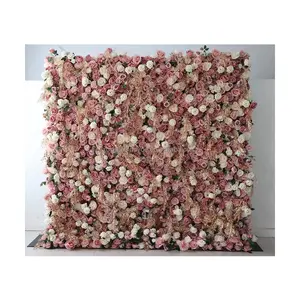 Good price blush and gold wedding artificial silk zipper flower wall panel backdrop artificial flower for wall decoration