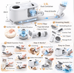 Aspirapolvere Professionale per Toelettatura Animali con Spazzola Rimuovi Peli per Cani e Gatti - Product Image 3