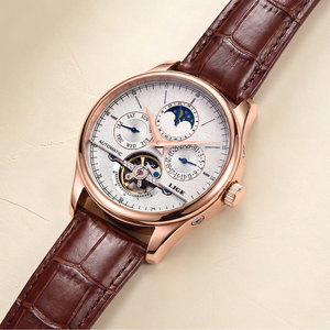 <span class=keywords><strong>Orologi</strong></span> da <span class=keywords><strong>Uomo</strong></span> LIGE LG6826 Orologio Meccanico Automatico Tourbillon in Pelle Marrone Casual da Lavoro con Confezione Regalo - Product Image 3