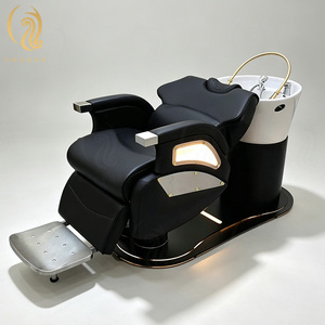 Chuque Fauteuil <span class=keywords><strong>de</strong></span> <span class=keywords><strong>coiffure</strong></span> moderne <span class=keywords><strong>de</strong></span> luxe en cuir, structure en acier inoxydable, résistant à l'eau, repose-pieds réglable en céramique, plateau multifonctionnel - Product Image 2