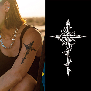Pegatinas de tatuaje de henna temporal, plantilla de tatuaje de flor negra temporari, <span class=keywords><strong>tatuajes</strong></span> falsos impermeables, Cruz de espinas, personalizados - Product Image 1