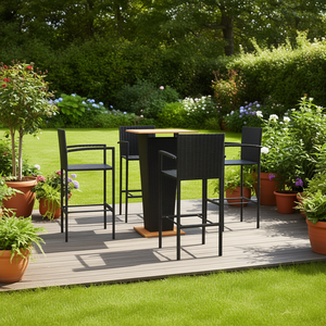 Conjunto de Bar de Jardín de Ratán Negro para 4 Personas, Estructura Metálica, Muebles de Exterior de Diseño Contemporáneo, Resistentes a la Intemperie - Product Image 2